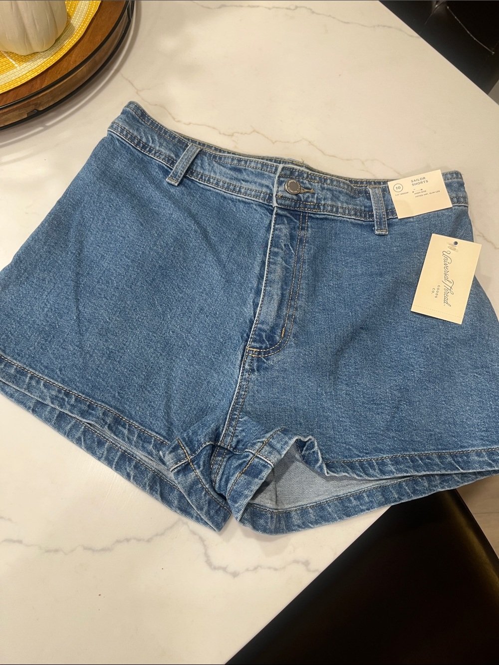 Universal Thread Light Blue Denim High-Rise Sailor Shorts.